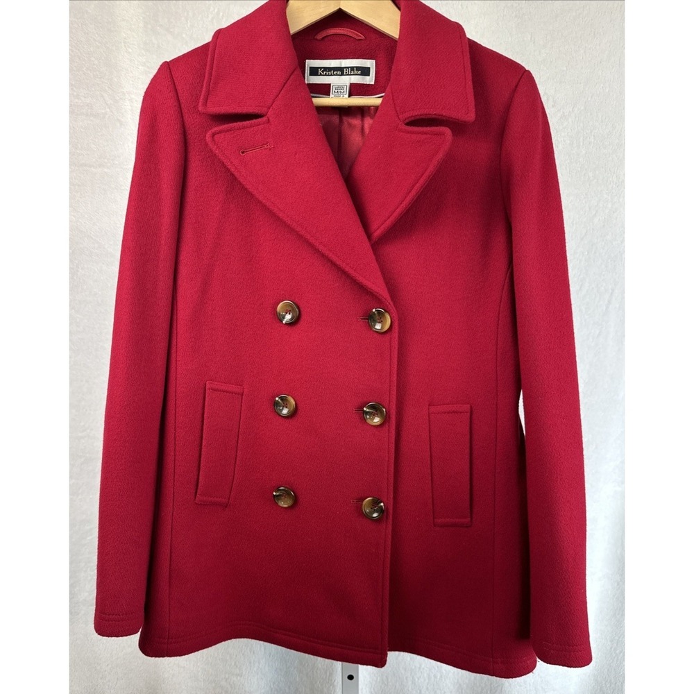 Kristen Blake Thick Wool Pea Coat Double Breasted Red Tailored Women's